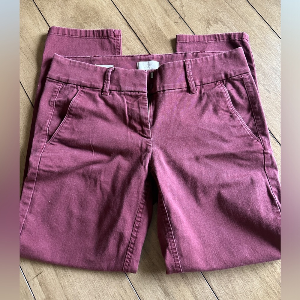 Loft maroon red pants modern chino crop loft outlet size 2